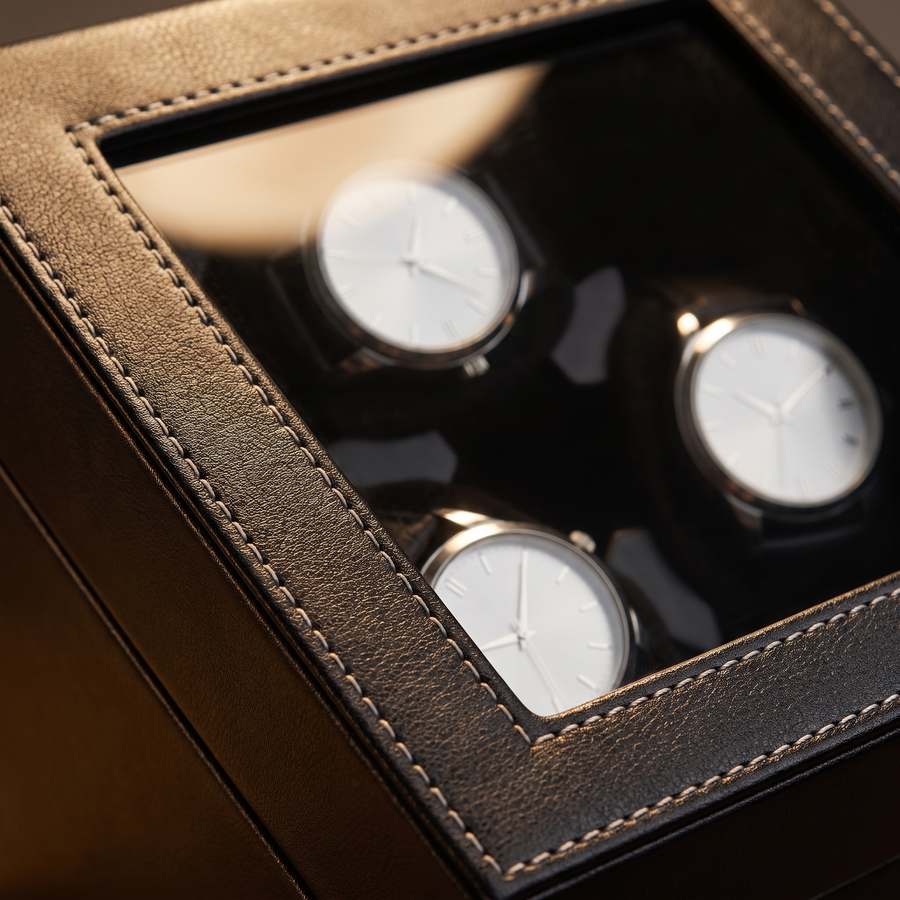 Watch Winder 3 Slots, Leather, close-up of the finish