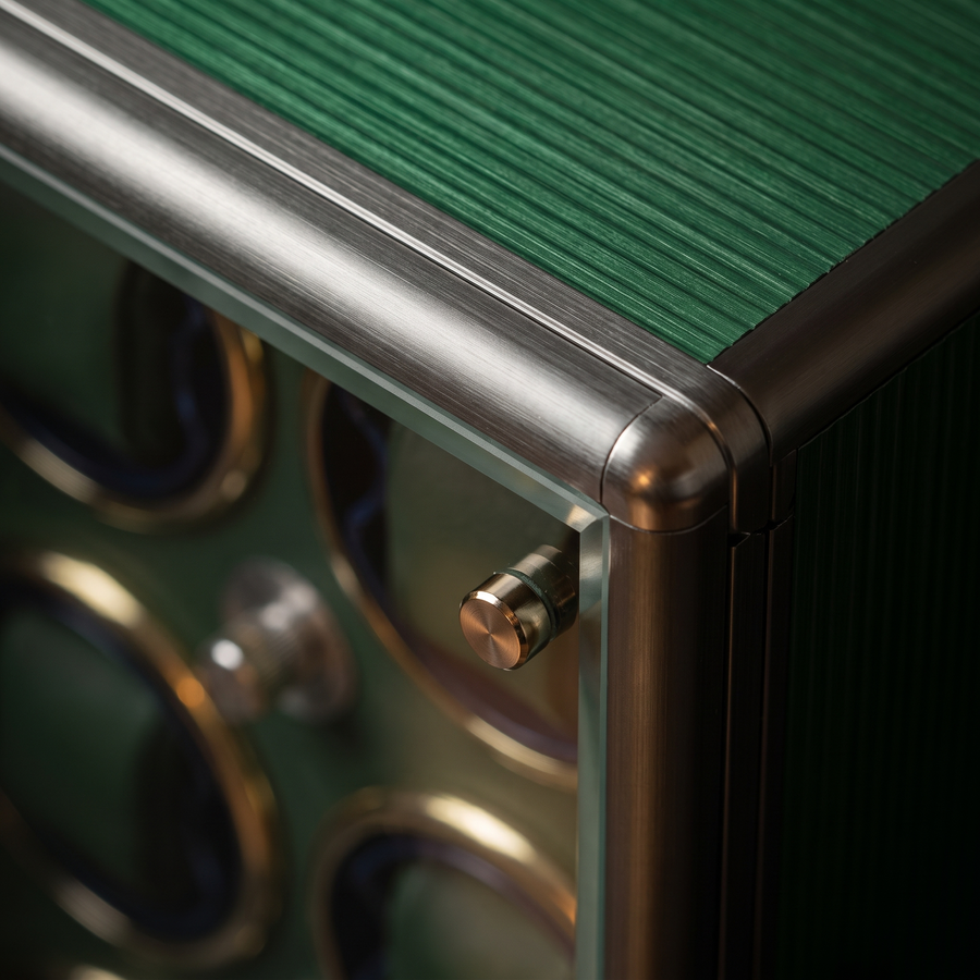Watch Winder 6 Slots, Aluminium Piano Lacquer, Open-Stop, close-up of the finish