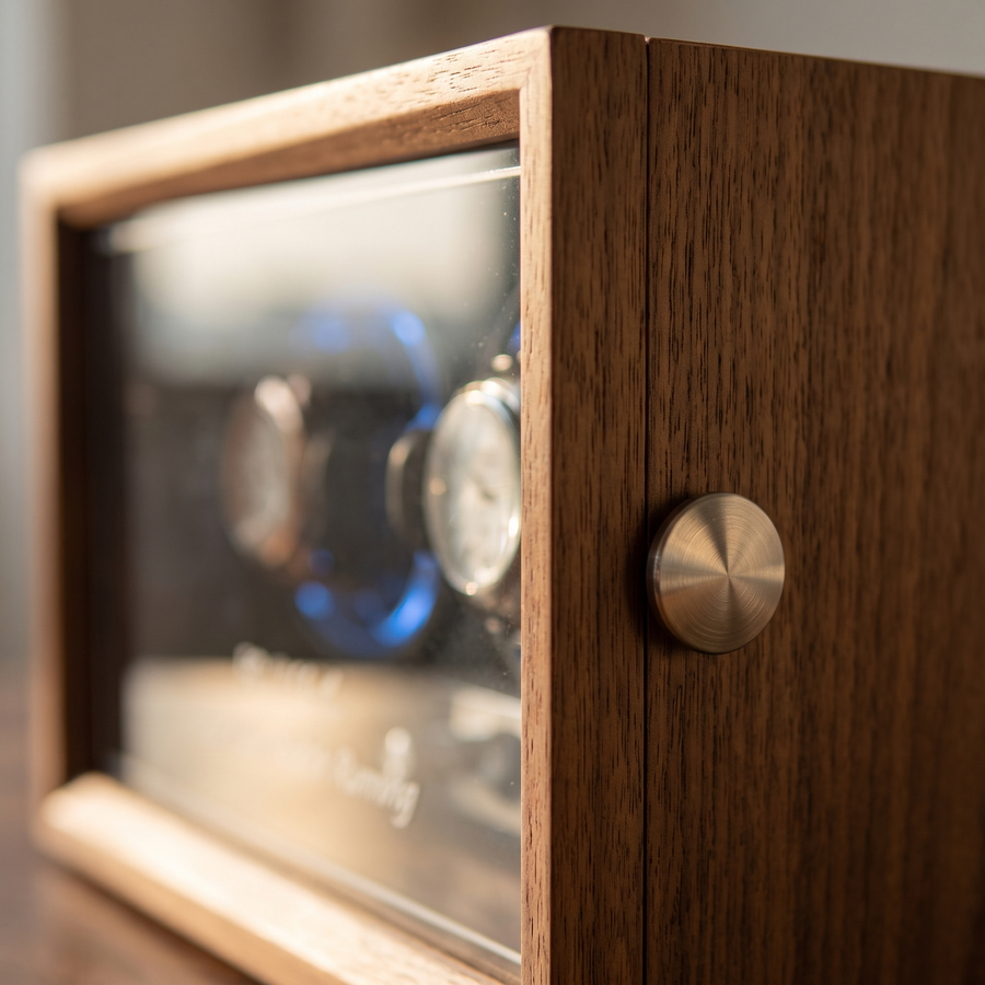 Watch Winder 2 Slots, Black Walnut Wood, close-up of the finish