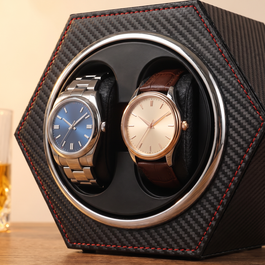 Watch Winder 2 Slots, Carbon Fibre, close-up of the watch positions