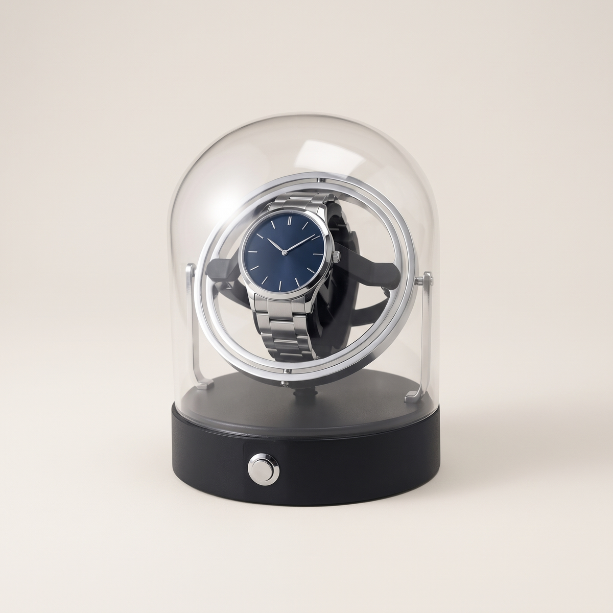 Single Watch Winder, Metal Body, shown in Silver