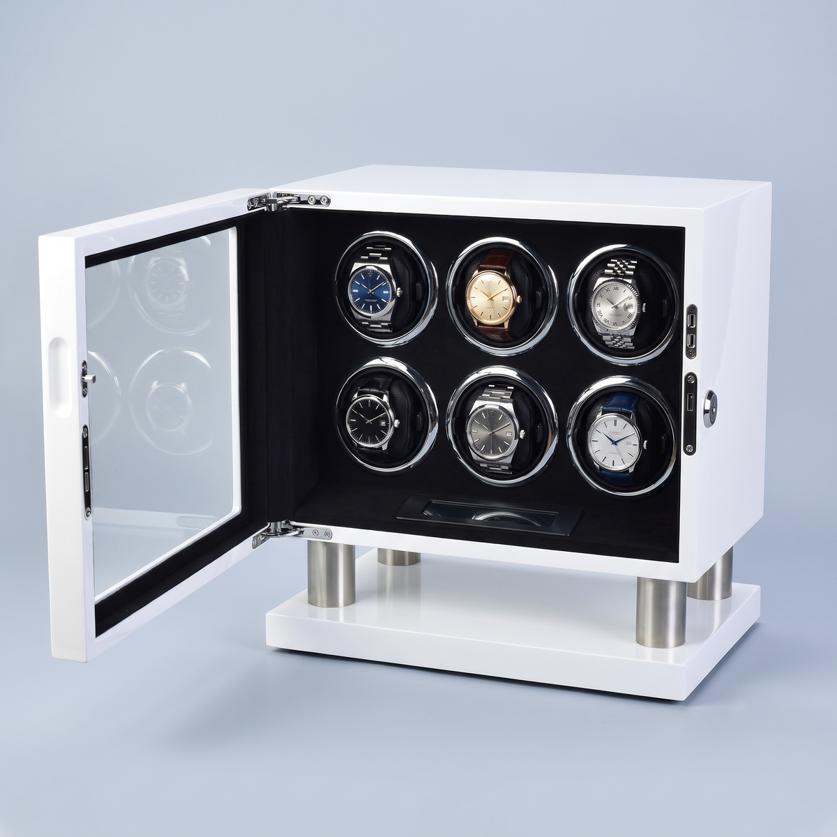 Watch Winder Safe 6 Slots, Wood Cabinet, shown in White