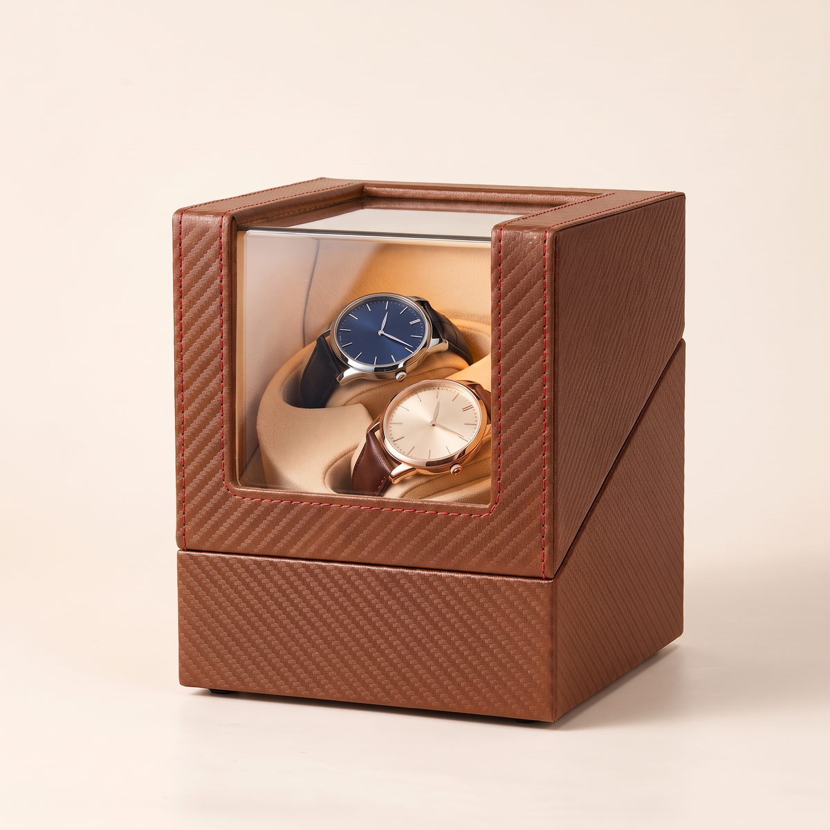 Watch Winder 2 Slots, Leather, Rechargeable, shown in Brown