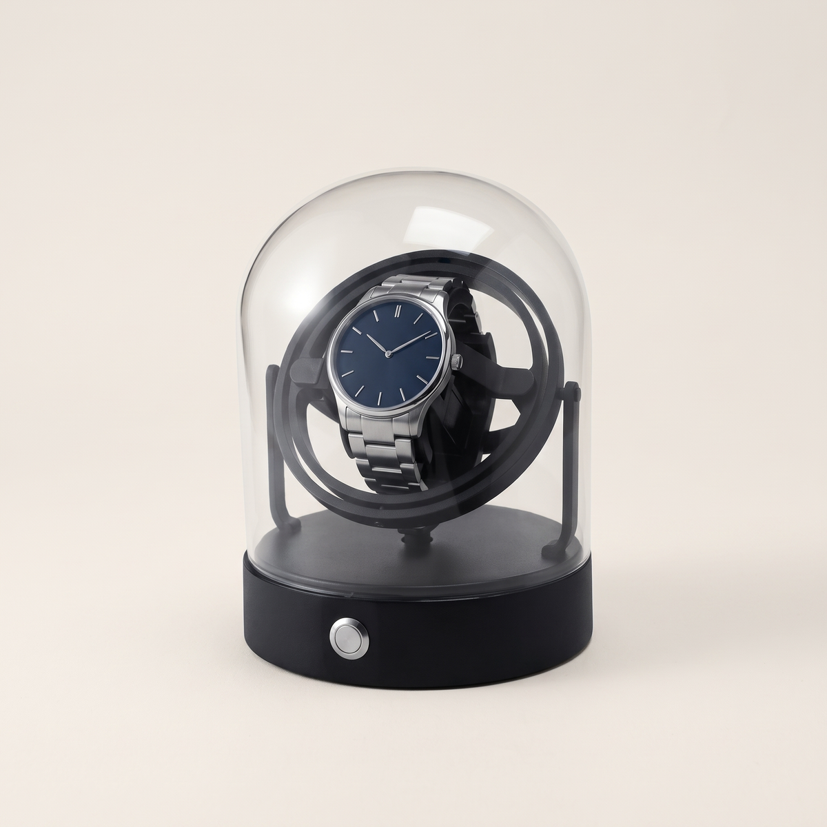Single Watch Winder, Metal Body, shown in Black