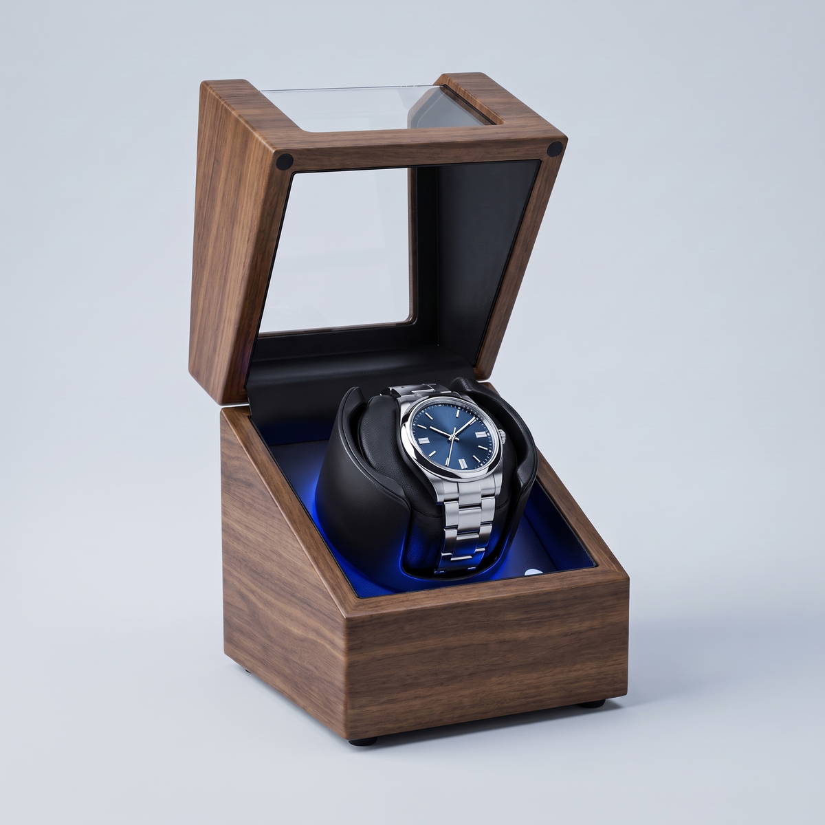 Single Watch Winder, Baked Lacquer Wood, shown in Walnut