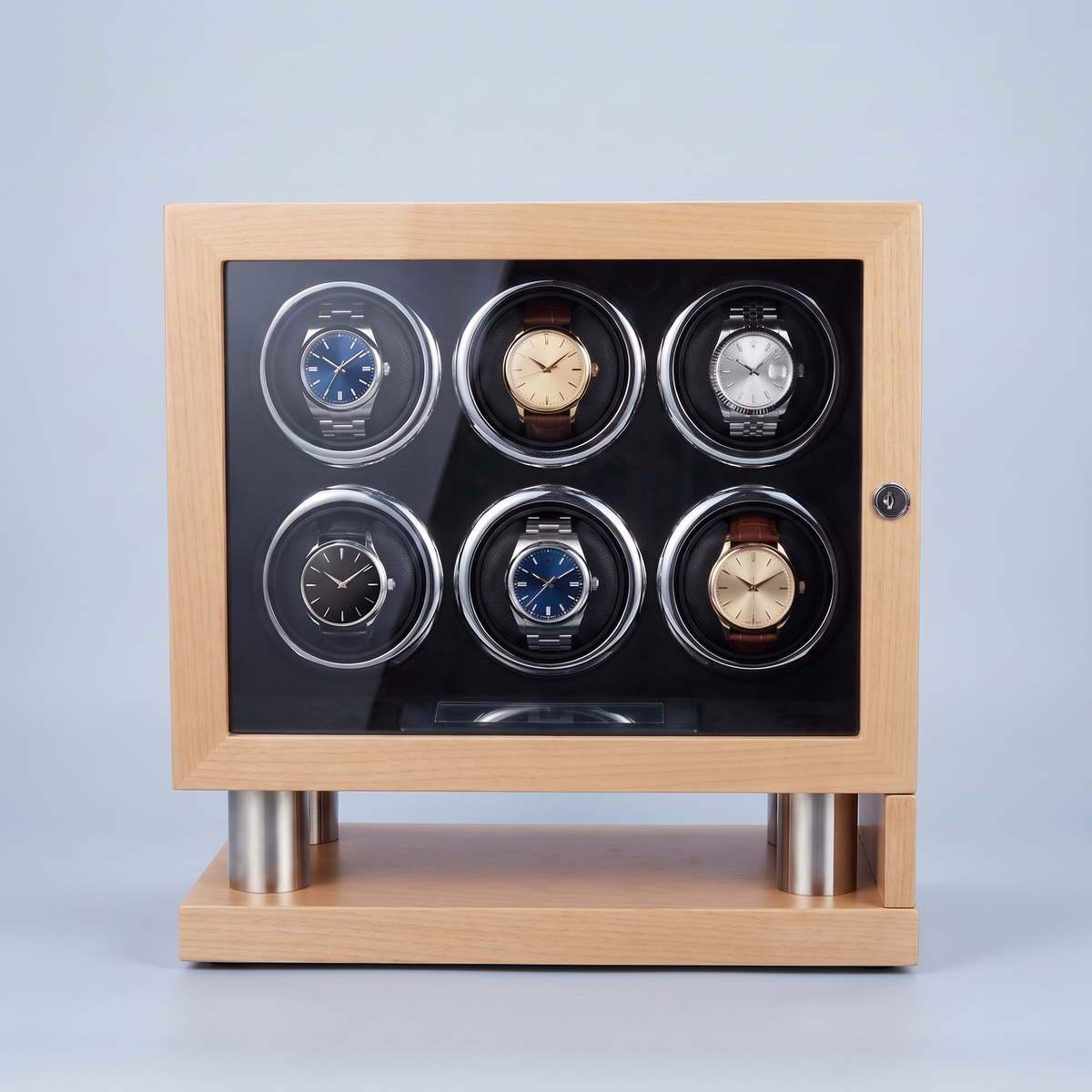 Watch Winder Safe 6 Slots, Wood Cabinet, shown in Sandalwood