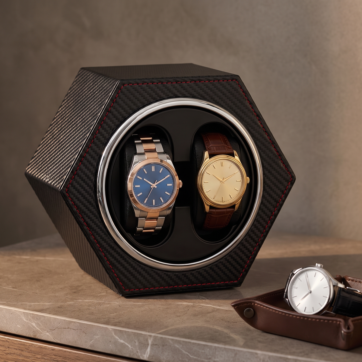 Watch Winder 2 Slots, Carbon Fibre, in a home setting