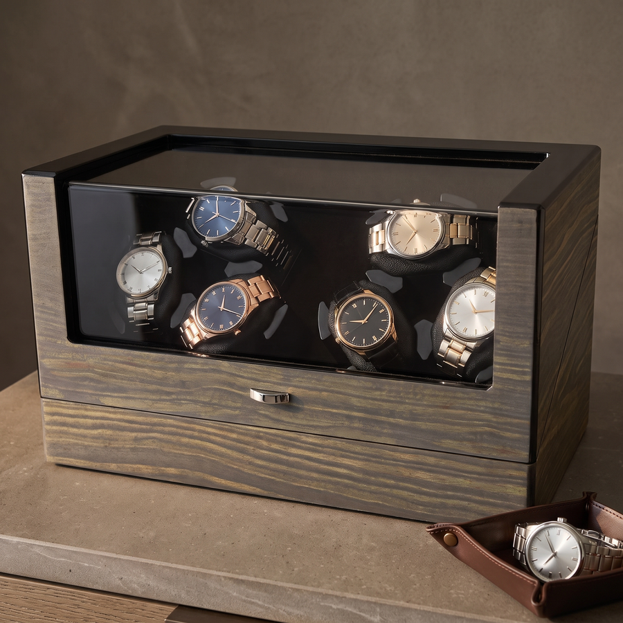 Watch Winder 6 Slots - Gold Sandalwood Grain, High-Gloss