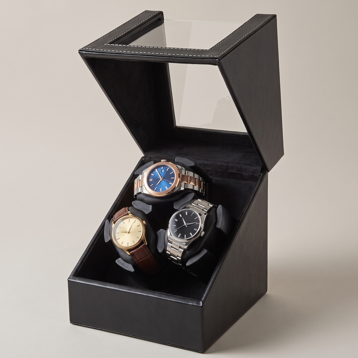 Watch Winder 3 Slots, Leather, three-quarter studio view
