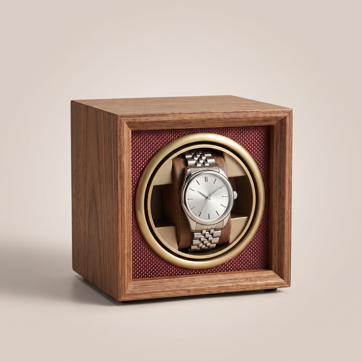 Single Watch Winder, Walnut or Ebony, Vertical, three-quarter studio view