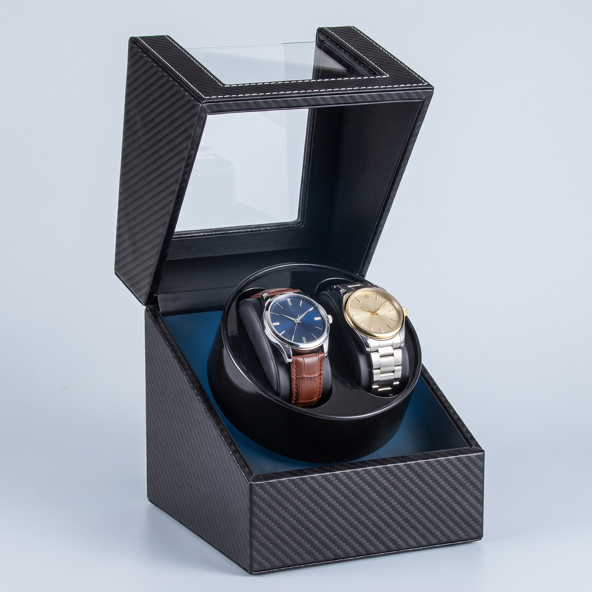 Watch Winder, Carbon Fibre, Rechargeable, three-quarter studio view