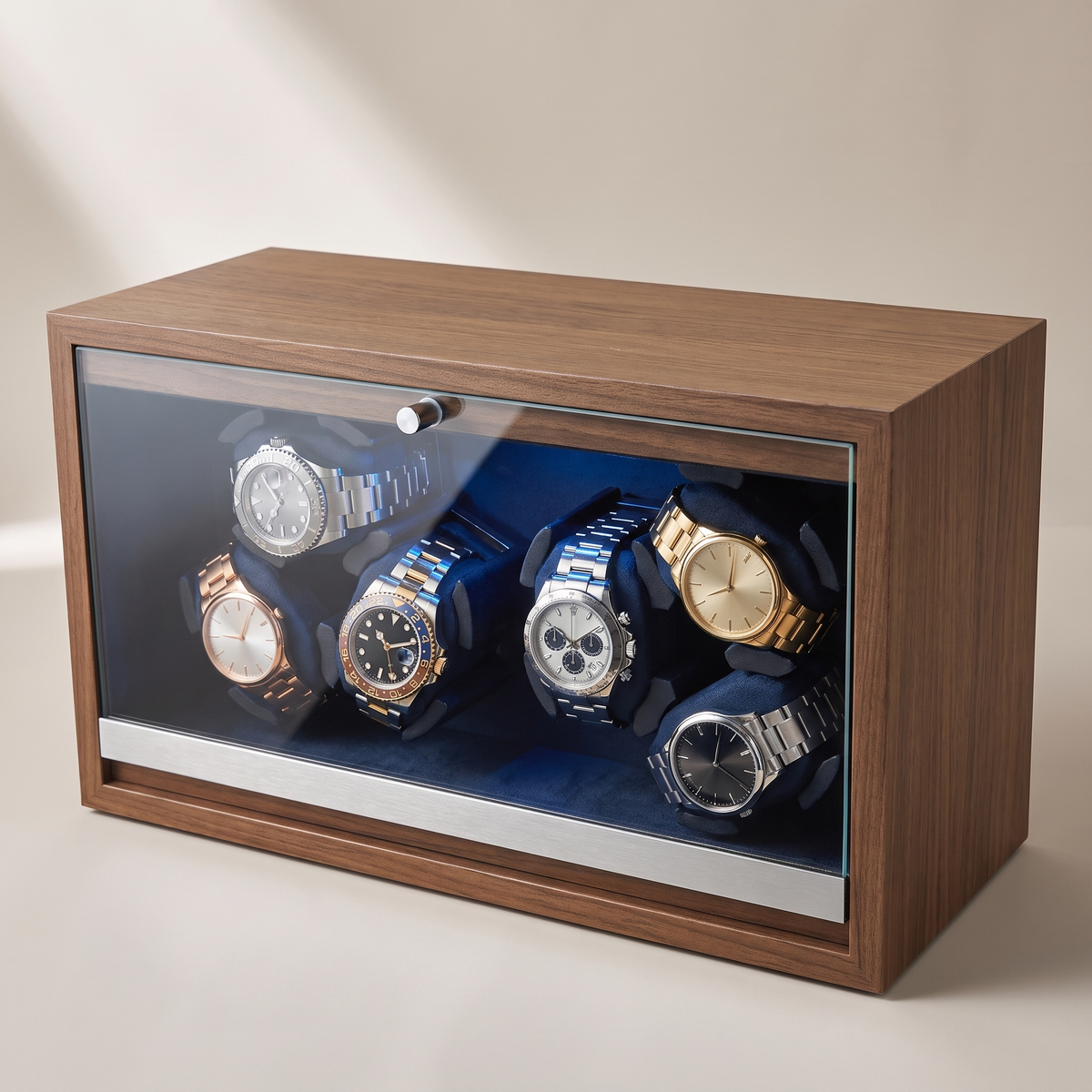 Watch Winder 6 Slots, Black Walnut Wood, three-quarter studio view