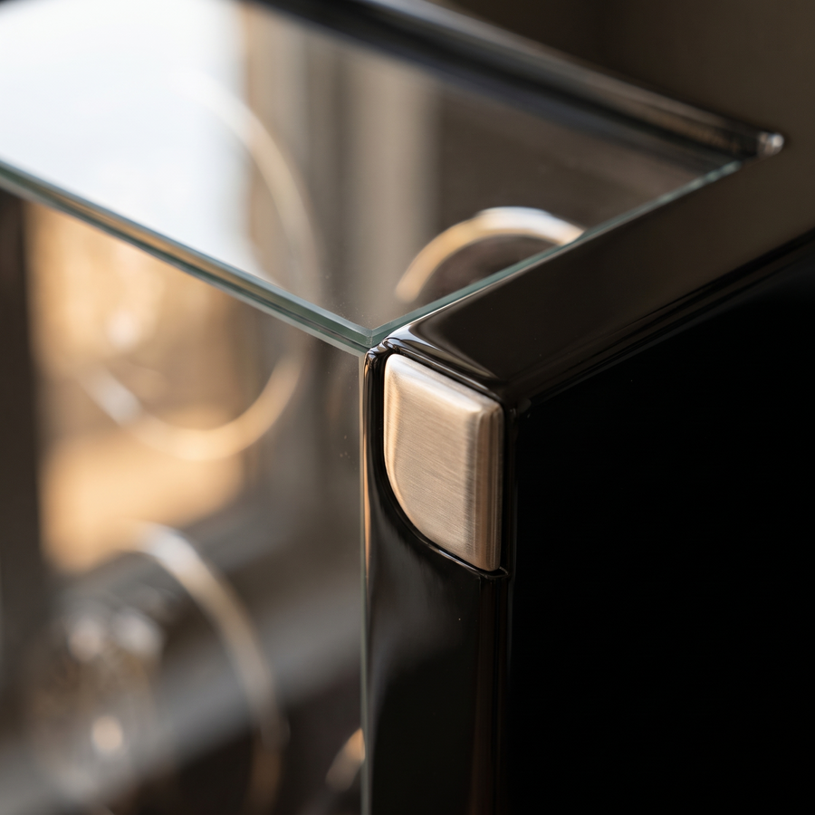 Watch Winder Safe, Fingerprint Lock, Wood Cabinet, close-up of the finish