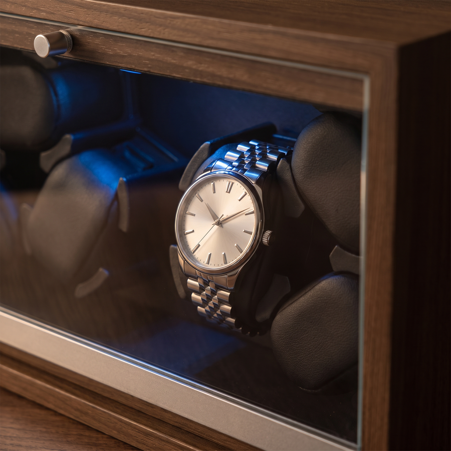 Watch Winder 6 Slots, Black Walnut Wood, close-up of the watch positions