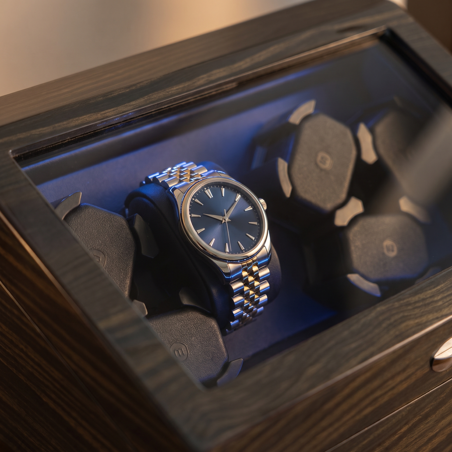 Watch Winder 12 Slots (6+6), High-Gloss Wood, close-up of the watch positions