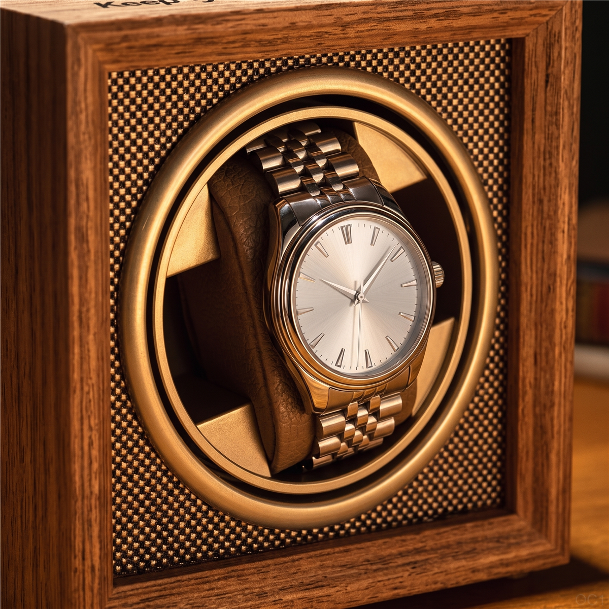 Single Watch Winder, Walnut or Ebony, Vertical, close-up of the watch positions