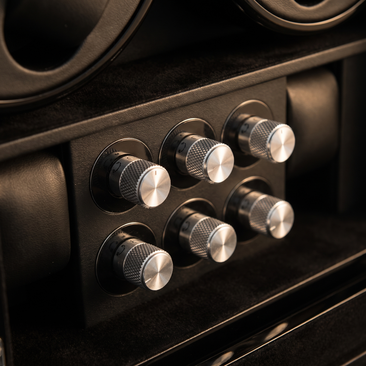 Watch Winder Cabinet, Wood & Glass, close-up of the control panel