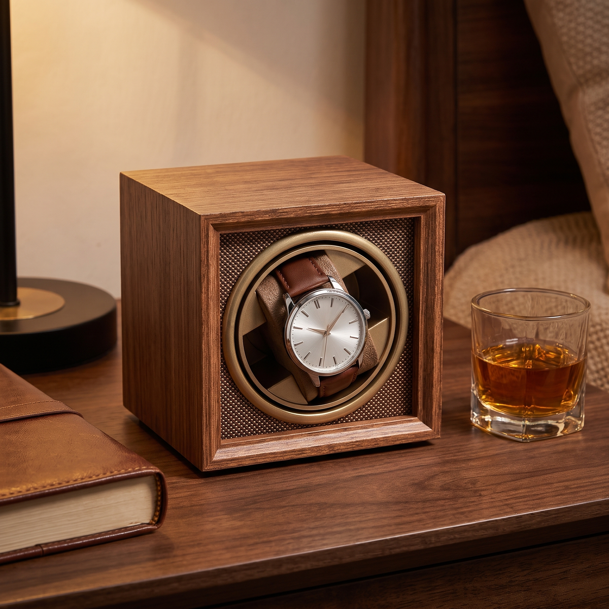 Single Watch Winder, Walnut or Ebony, Vertical, shown for size